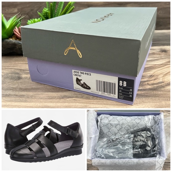 NIB Aravon Josie Two Piece Mary Jane Fishman Sandal Closed Toe Black - Picture 9 of 12